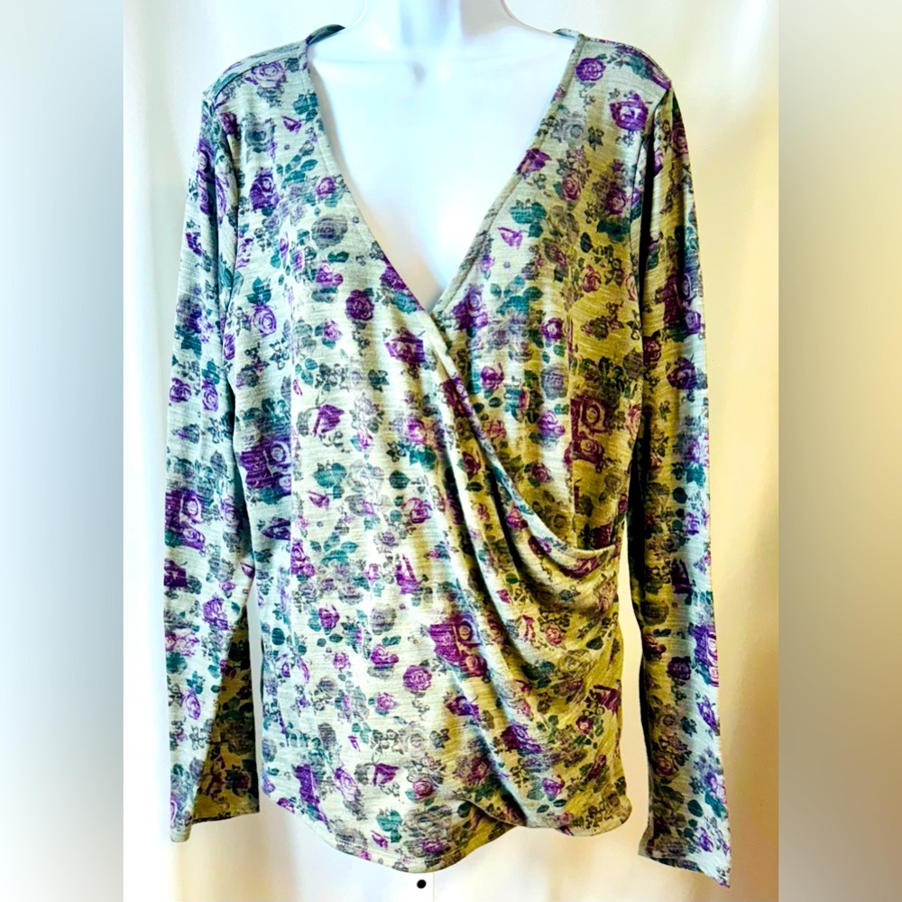 Rock &‎ Republic Gray & Purple Faux Wrap Lighweight Polyester Blend Sweater XXL